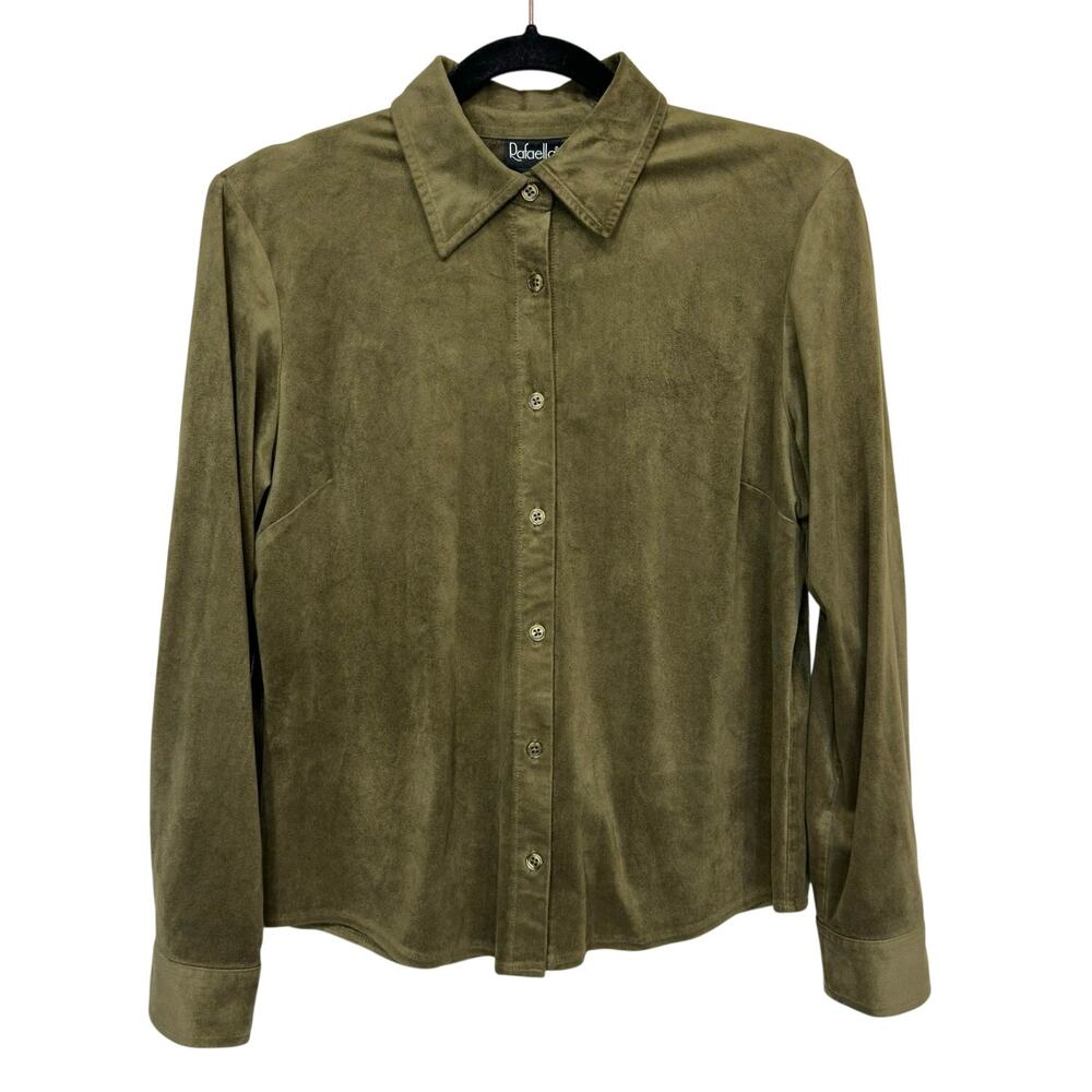 Rafaella Faux Suede Button Up Shirt Womens Small Army Green Western Earth Tones